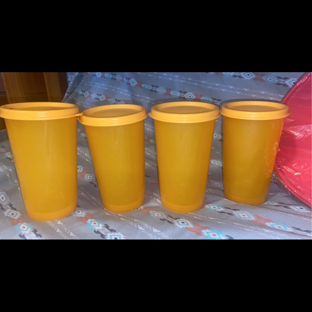 Orange Tupperware cups with lid
